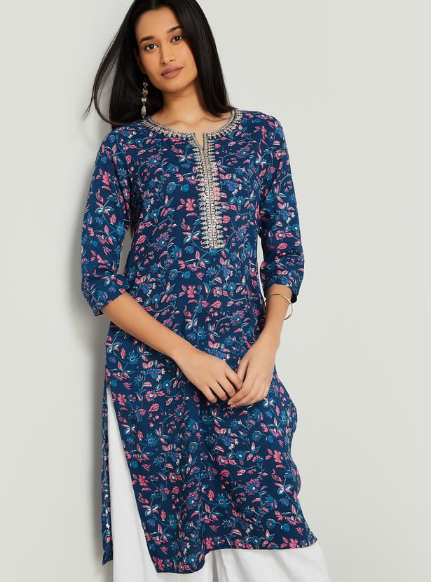 MELANGE Floral Print Straight Kurta
