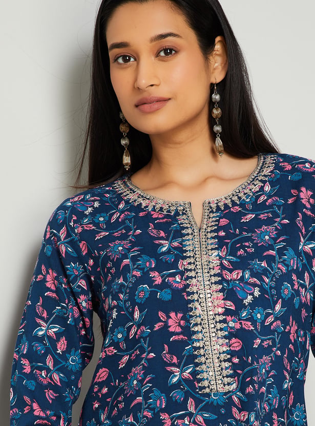 MELANGE Floral Print Straight Kurta