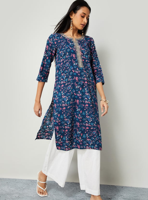 MELANGE Floral Print Straight Kurta