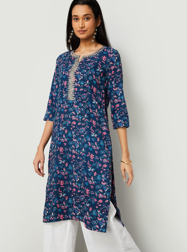 MELANGE Floral Print Straight Kurta