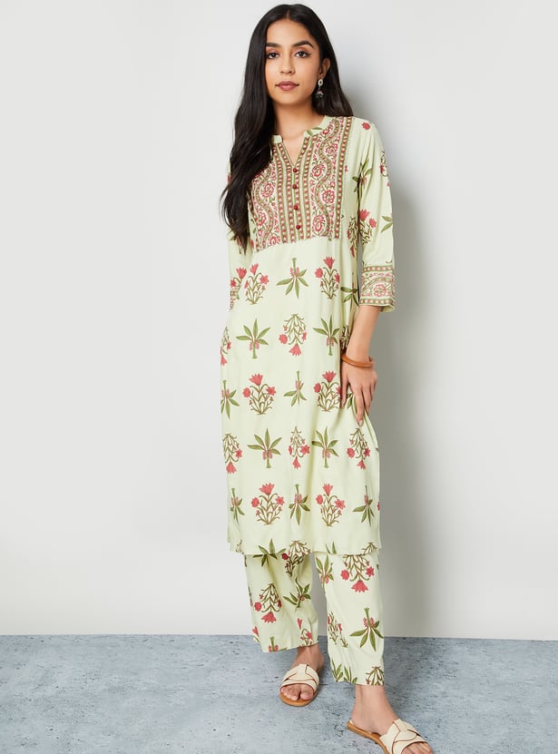 MELANGE Floral Print Straight Kurta Set