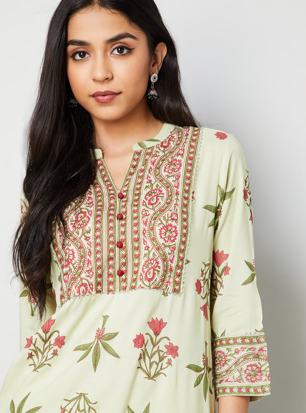 MELANGE Floral Print Straight Kurta Set