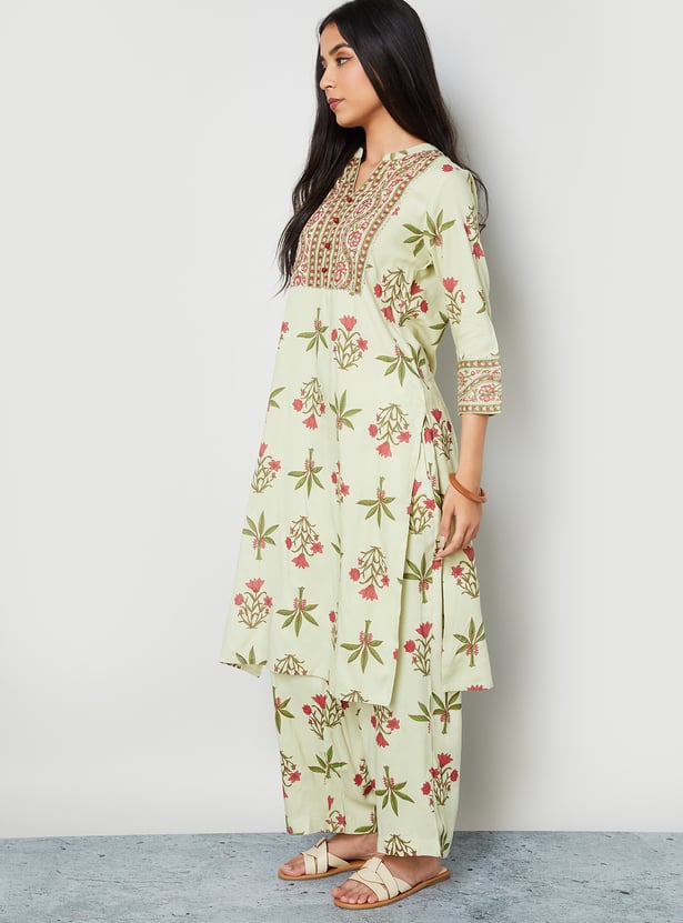 MELANGE Floral Print Straight Kurta Set