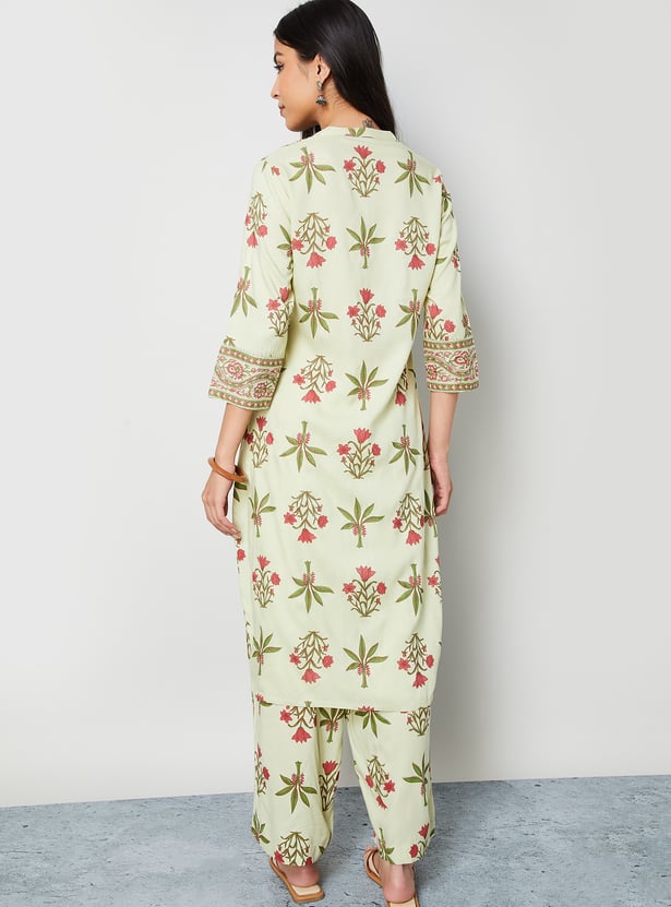 MELANGE Floral Print Straight Kurta Set
