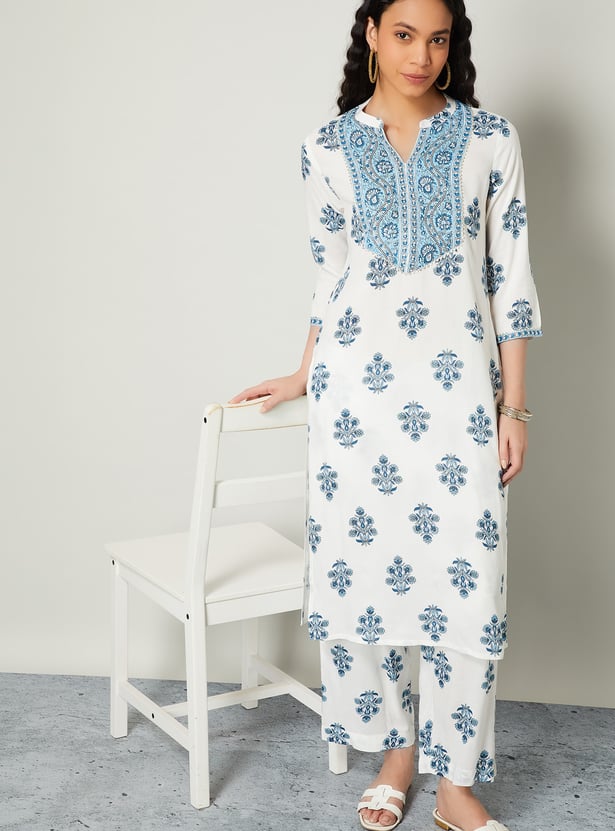 MELANGE Floral Print Straight Kurta Set
