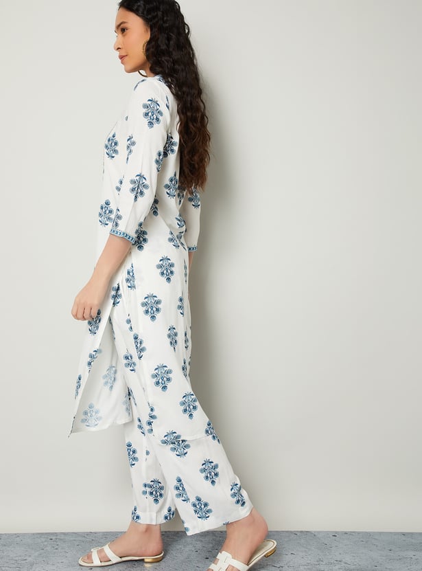 MELANGE Floral Print Straight Kurta Set