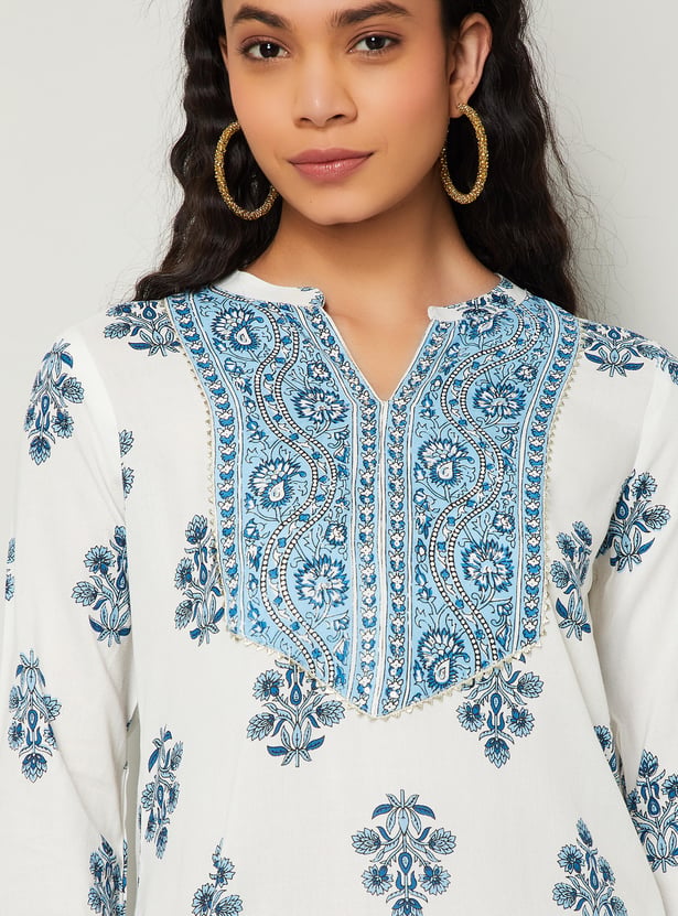 MELANGE Floral Print Straight Kurta Set