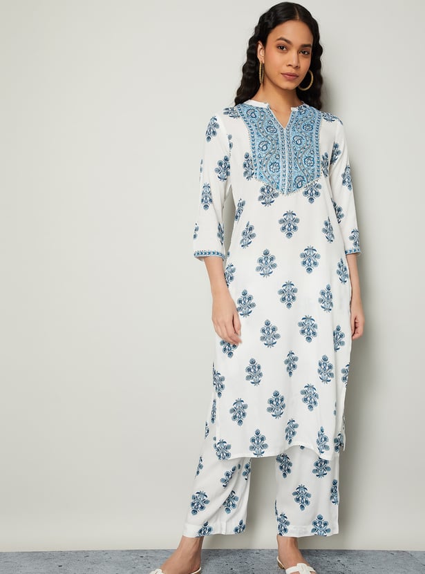 MELANGE Floral Print Straight Kurta Set
