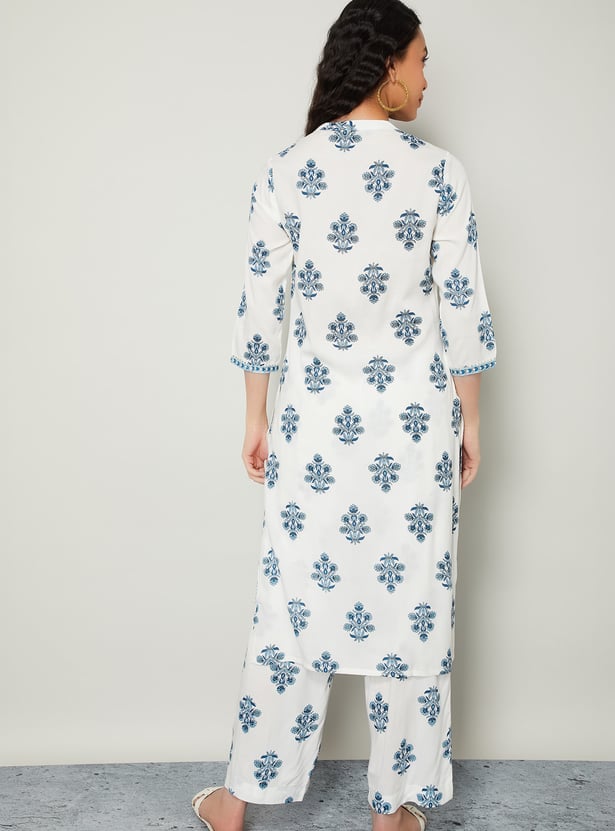 MELANGE Floral Print Straight Kurta Set