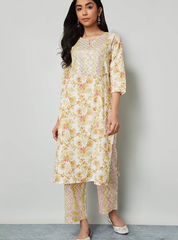 MELANGE Floral Print Straight Kurta Set