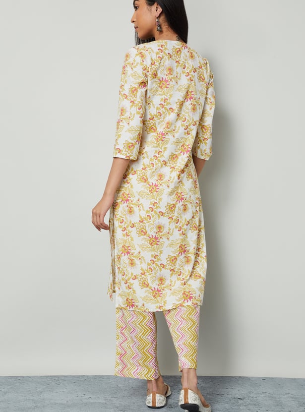 MELANGE Floral Print Straight Kurta Set