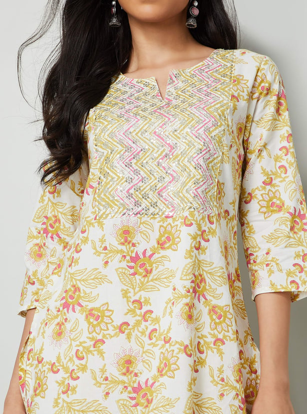 MELANGE Floral Print Straight Kurta Set