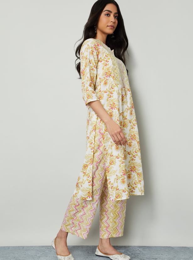 MELANGE Floral Print Straight Kurta Set