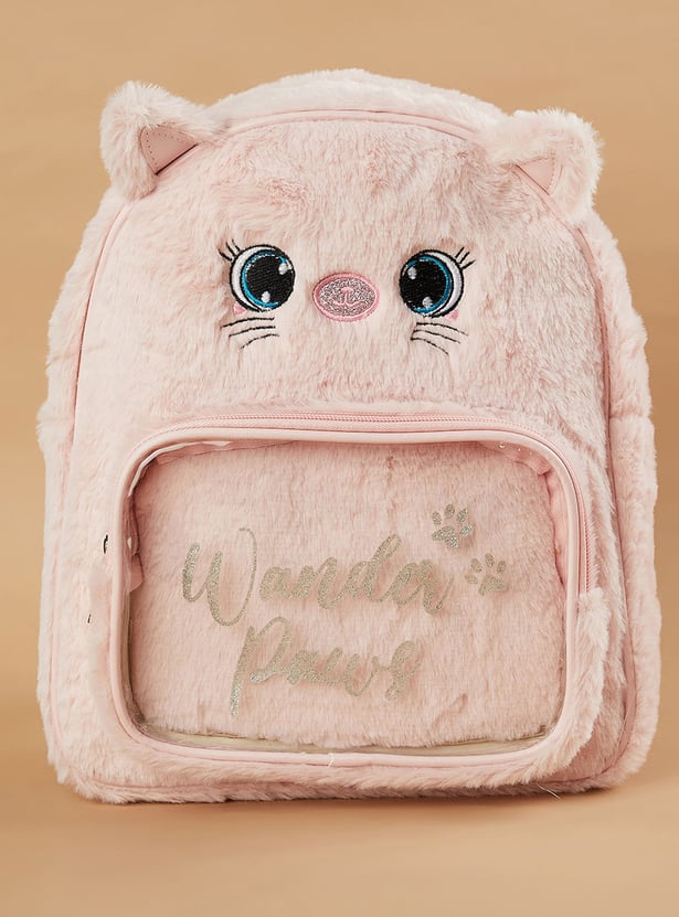 GINGER Cat Applique Fuzzy Backpack