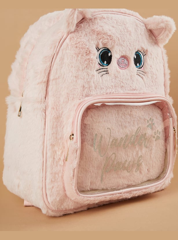 GINGER Cat Applique Fuzzy Backpack