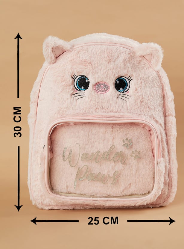 GINGER Cat Applique Fuzzy Backpack