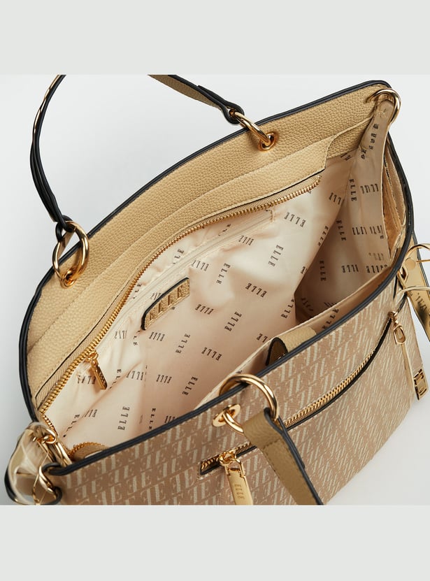 ELLE Monogram Print Handheld Bag