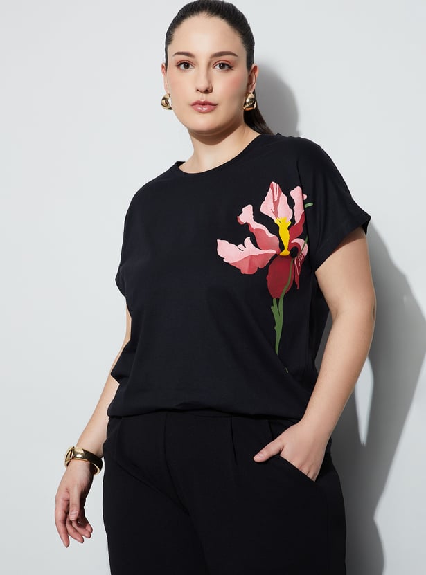 NEXUS Floral Print Round Neck T-shirt