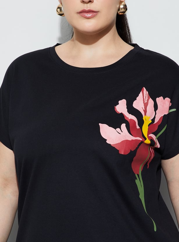 NEXUS Floral Print Round Neck T-shirt