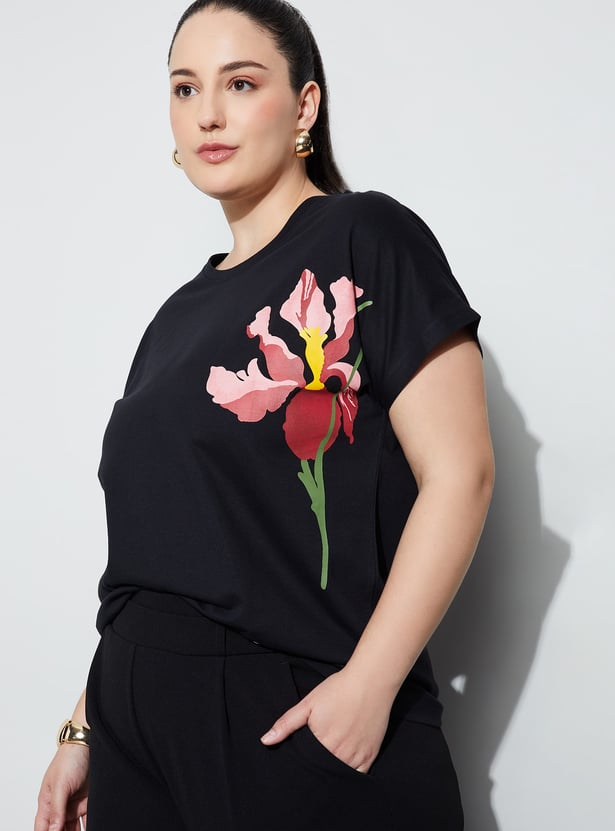 NEXUS Floral Print Round Neck T-shirt