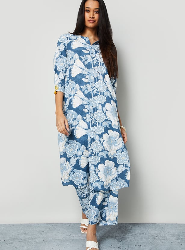 MELANGE Floral Print Palazzo Kurta Set