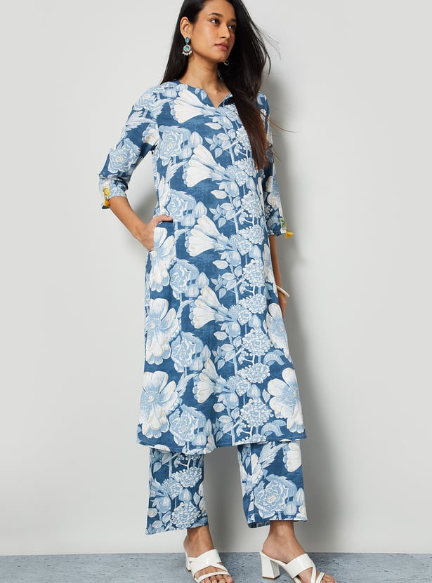 MELANGE Floral Print Palazzo Kurta Set