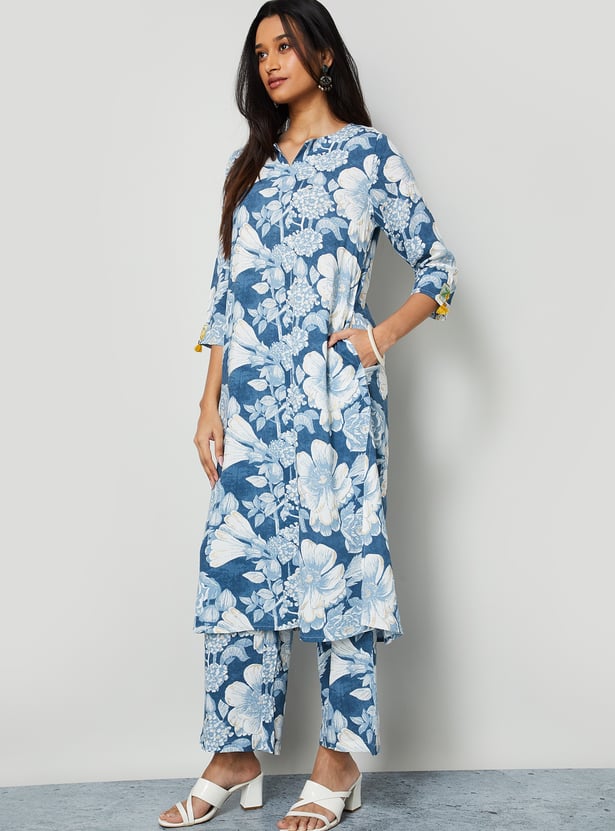 MELANGE Floral Print Palazzo Kurta Set