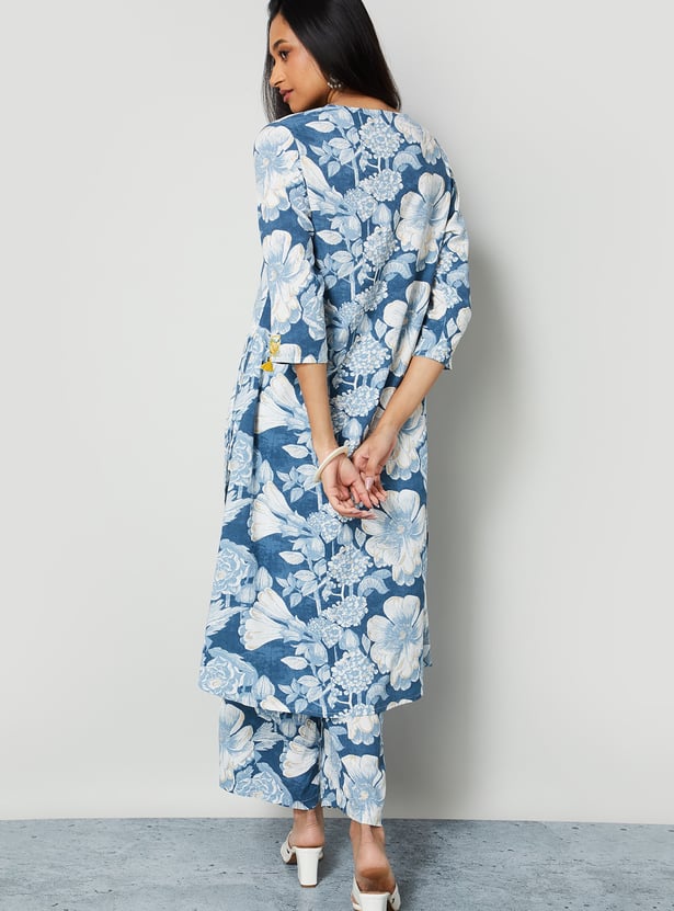 MELANGE Floral Print Palazzo Kurta Set