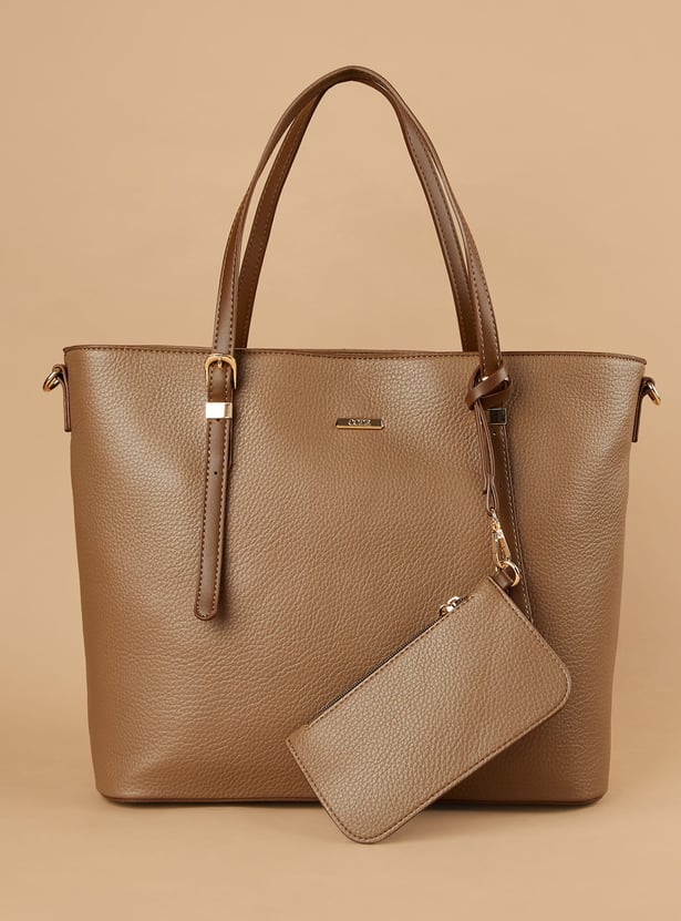 CODE Textured Shoulder Bag with Pouch