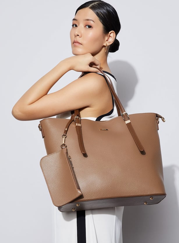CODE Textured Shoulder Bag with Pouch
