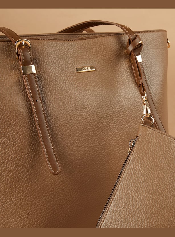 CODE Textured Shoulder Bag with Pouch