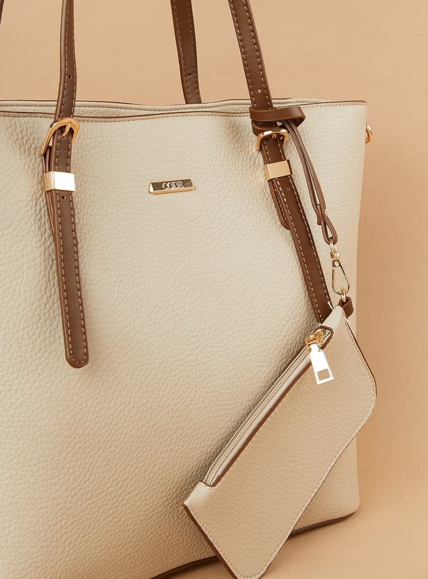 CODE Textured Shoulder Bag with Pouch