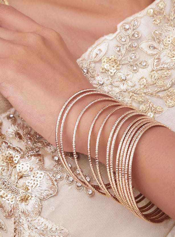 TONIQ Plated Carved Stacked Bangles - Pack of 12