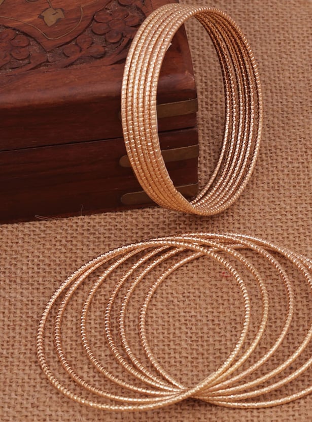 TONIQ Plated Carved Stacked Bangles - Pack of 12