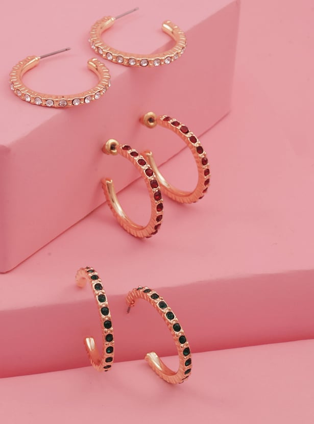 TONIQ Embellished Hoop Earrings - Pack of 3