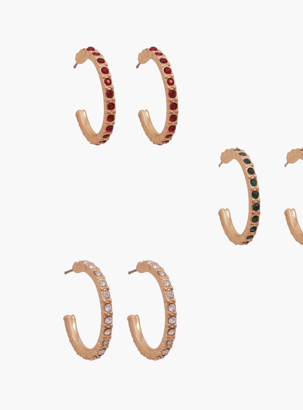 TONIQ Embellished Hoop Earrings - Pack of 3