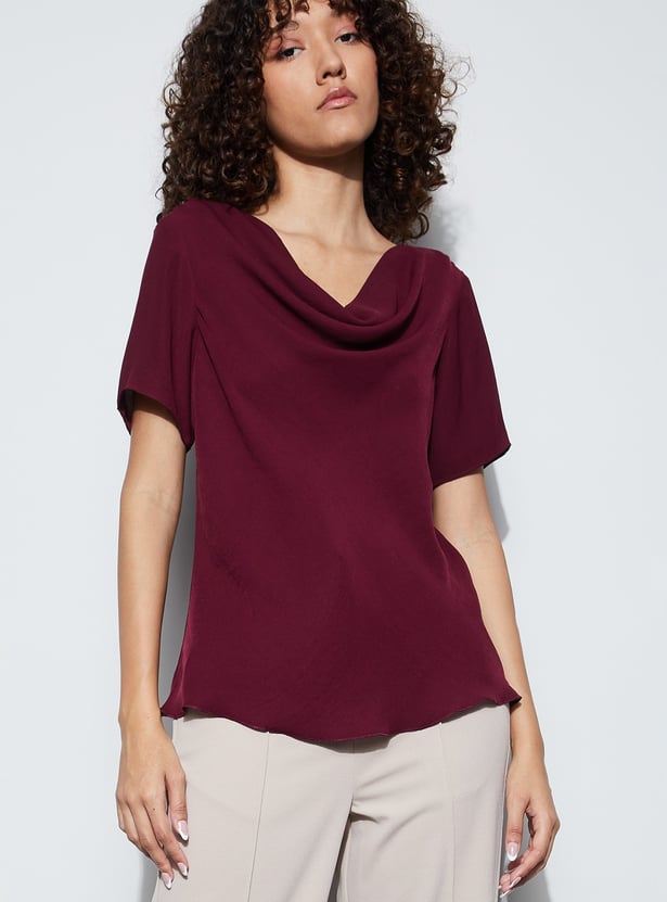 CODE Solid Cowl Neck Top