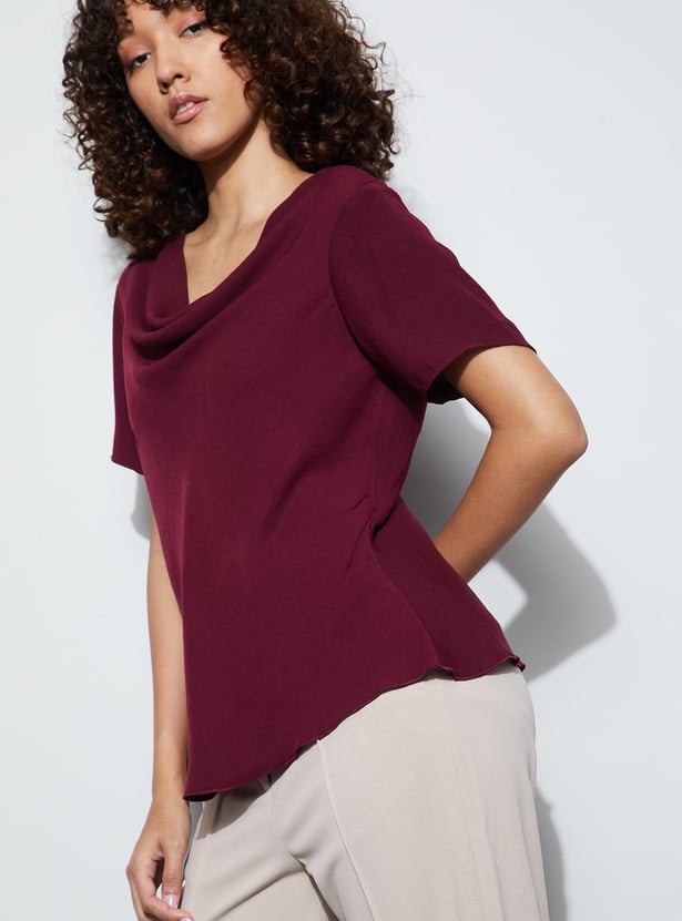 CODE Solid Cowl Neck Top