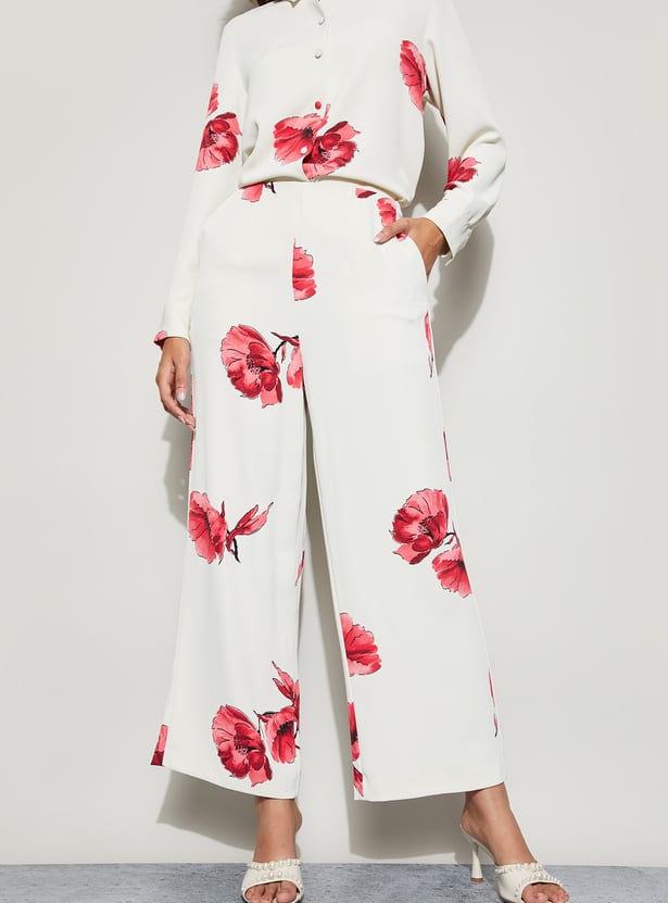 CODE Floral Print Wide Leg Trousers