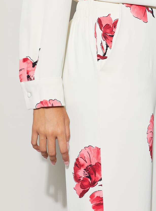 CODE Floral Print Wide Leg Trousers
