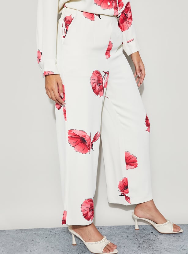 CODE Floral Print Wide Leg Trousers