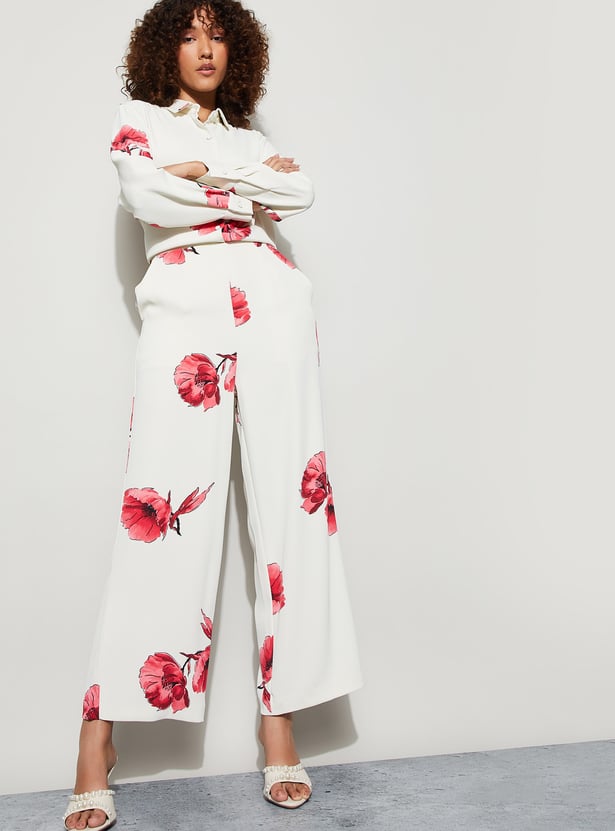 CODE Floral Print Wide Leg Trousers
