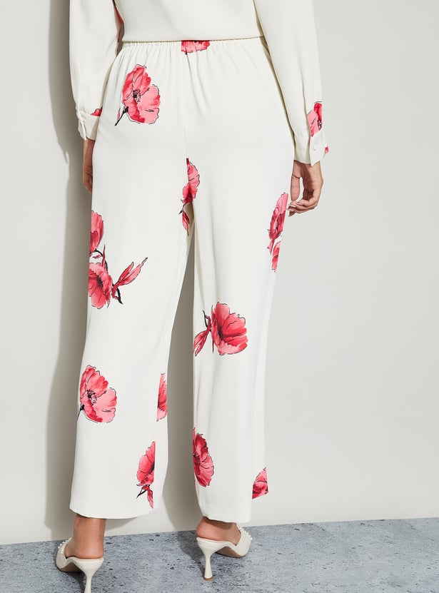 CODE Floral Print Wide Leg Trousers