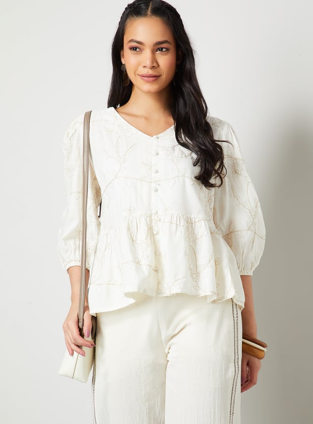 COLOUR ME Embroidered Peplum Top