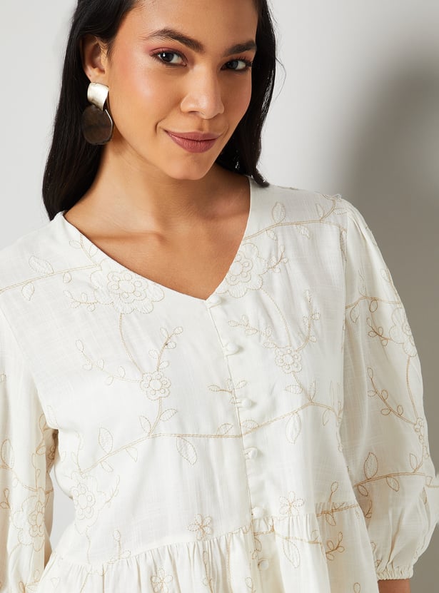 COLOUR ME Embroidered Peplum Top