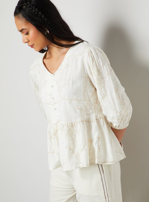 COLOUR ME Embroidered Peplum Top