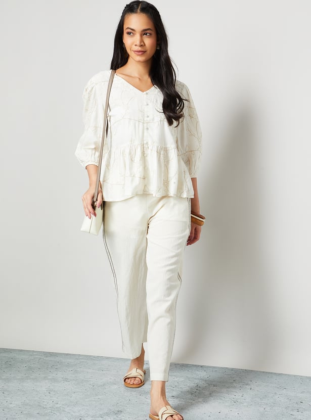 COLOUR ME Embroidered Peplum Top