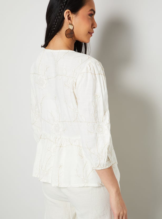 COLOUR ME Embroidered Peplum Top