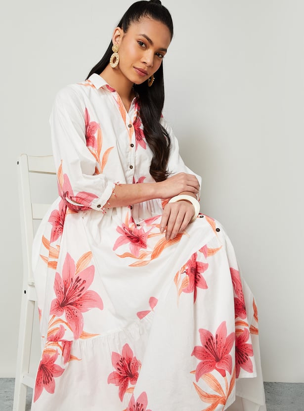 COLOUR ME Floral Print Tiered Dress