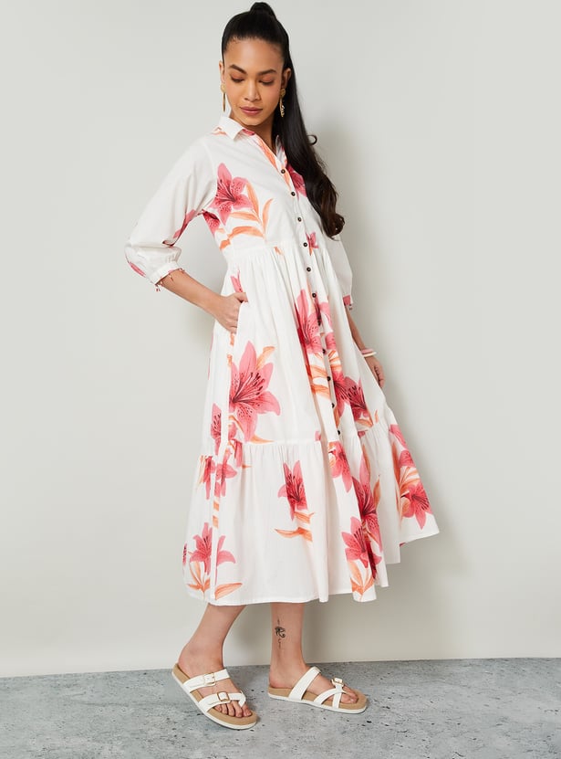 COLOUR ME Floral Print Tiered Dress